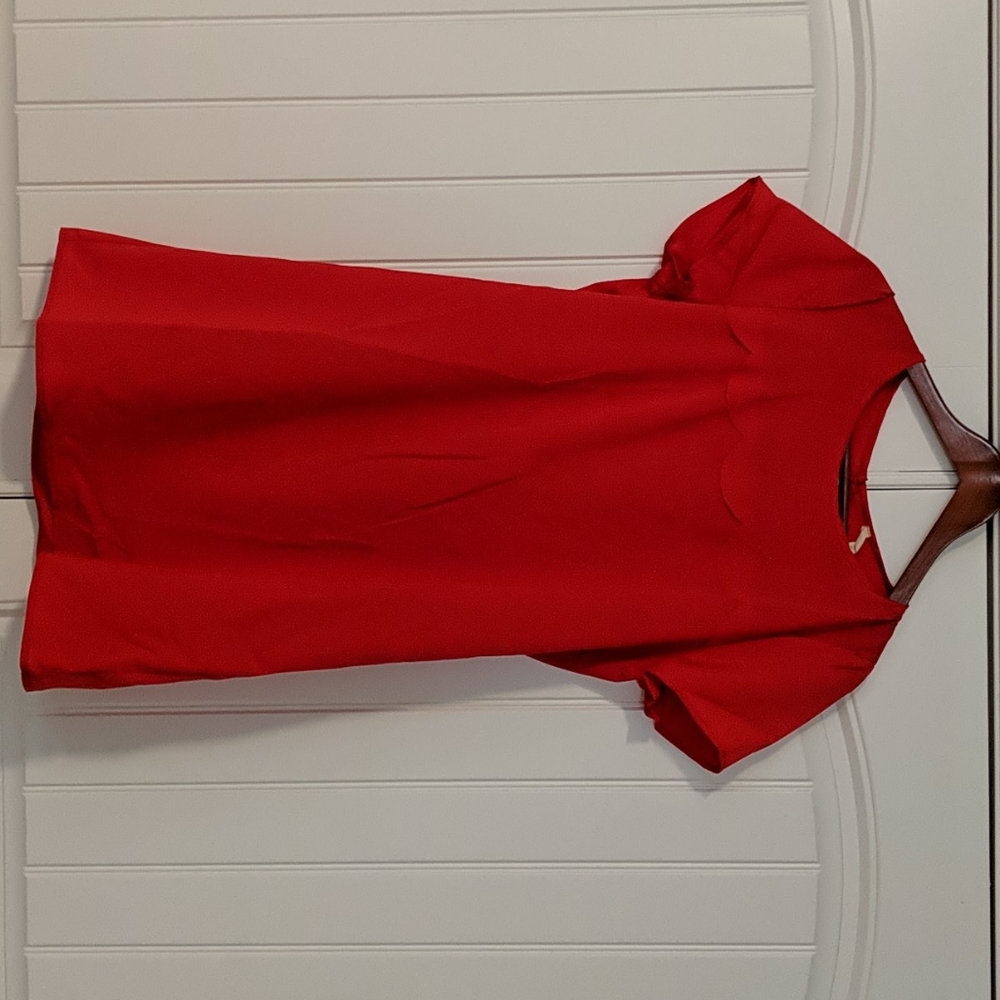 Red dress with scalloped detail on front
